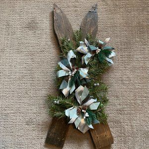 NEW Rustic Wooden Ski Set with LED Fairy Lights Winter Decor Hand Crafted